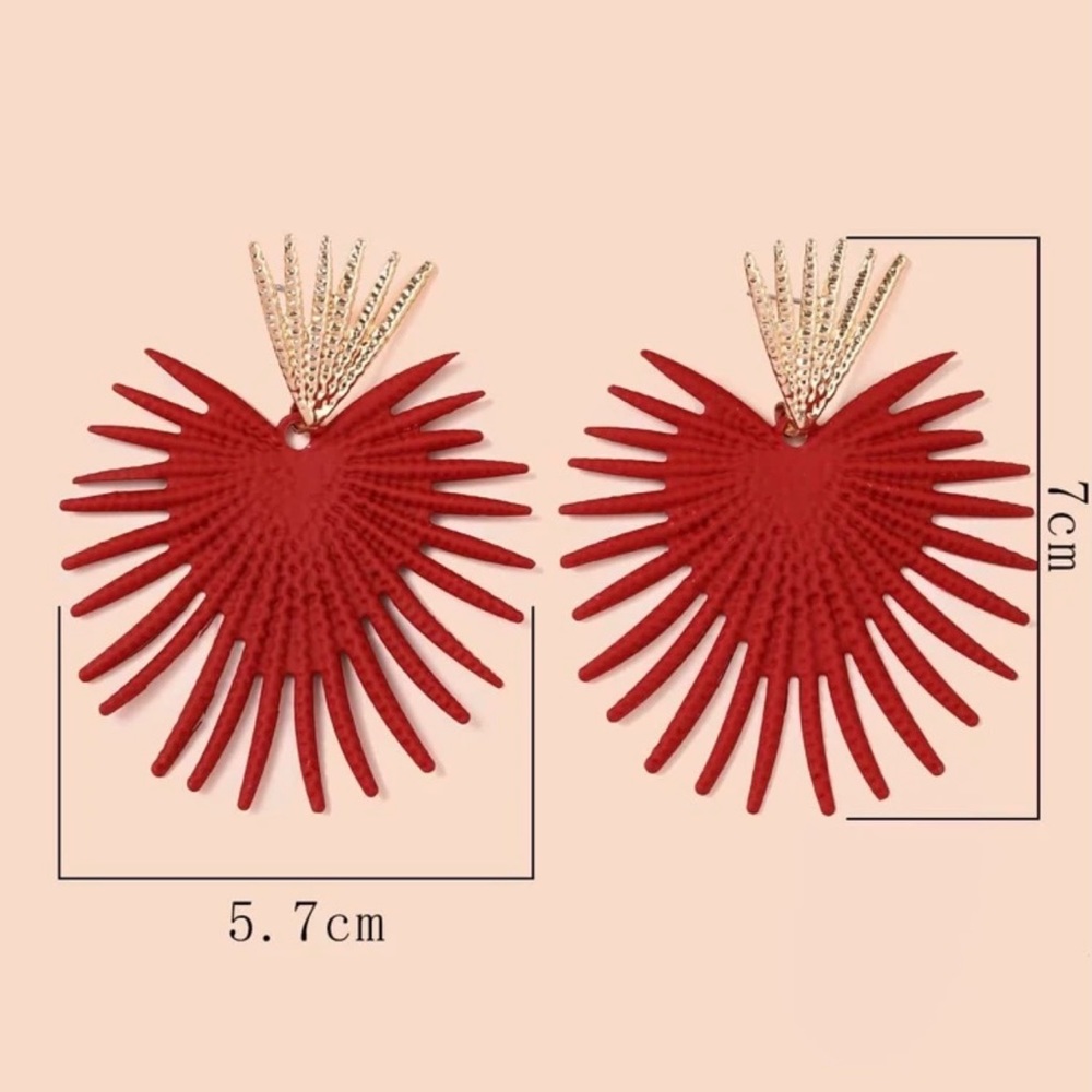 Bold Red and Gold Statement Earrings - Picture 4 of 7